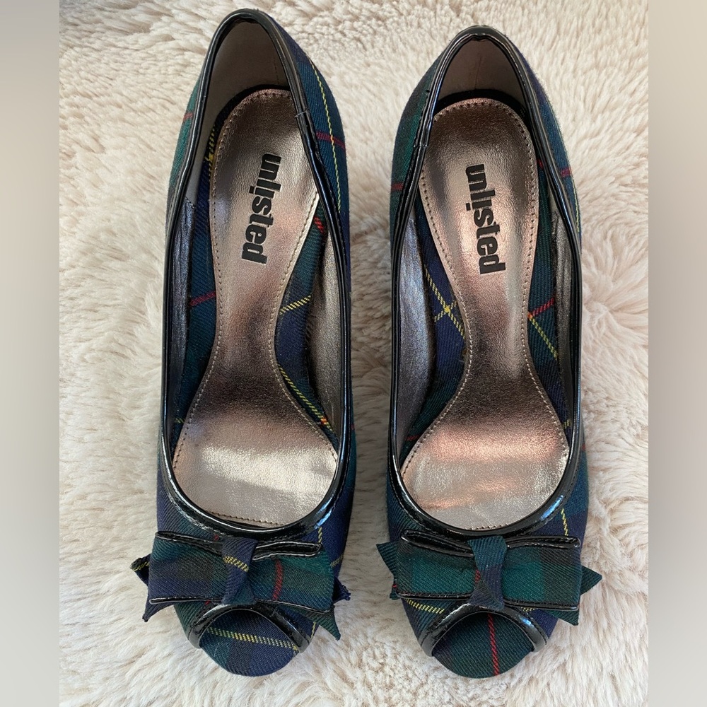Unlisted Plaid Peep Toe Heels - Blue and Green